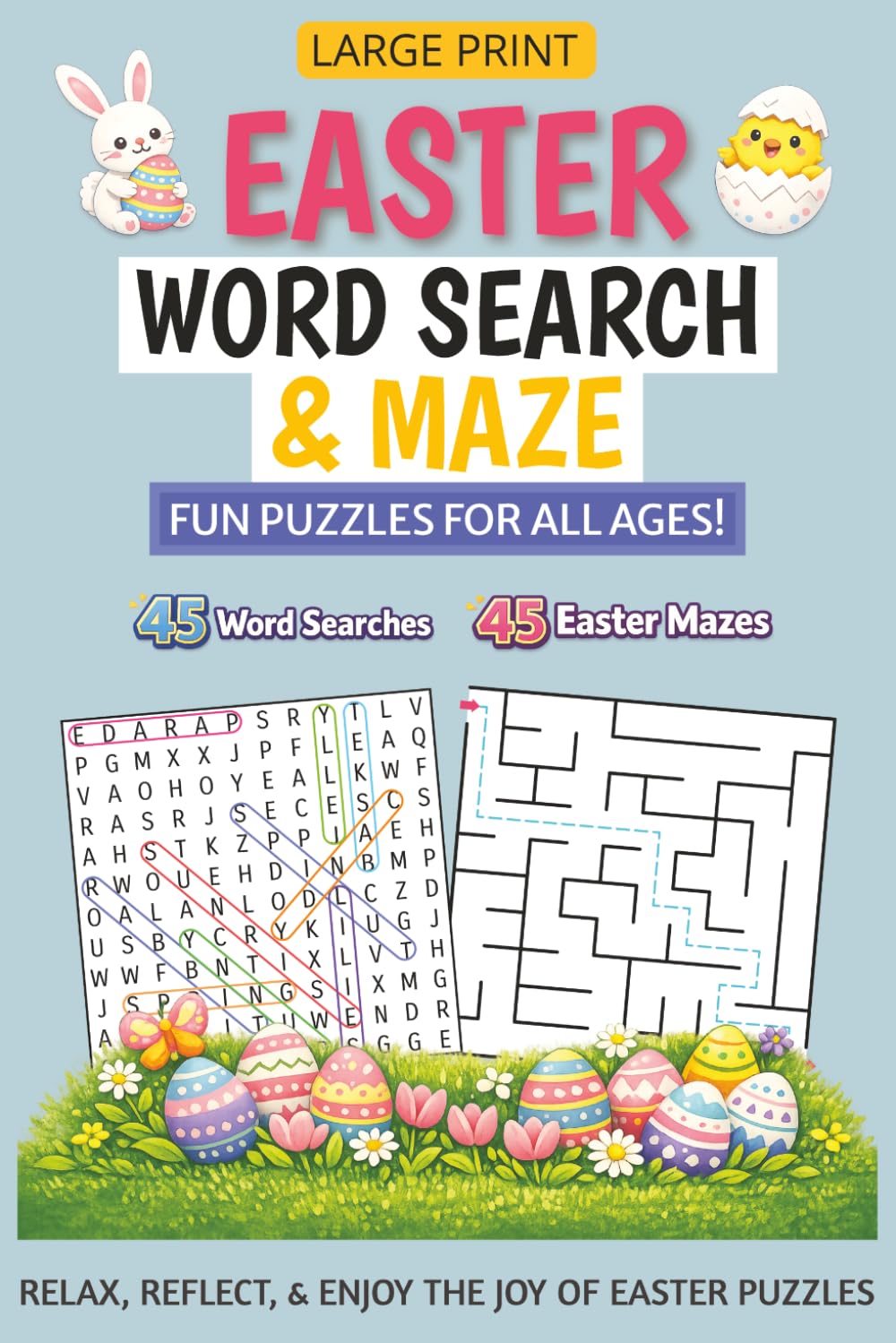 Easter Word Search & Maze Puzzle Book for All Ages: Large Print Easter Word Finds & Maze Games | 45 Word Searches + 45 Mazes | Fun Spring Brain Games ... Gift for Vacations, Holidays and Relaxation