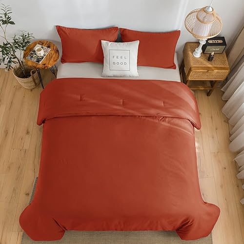 Miniatura 7 de COTTEBED Juego de edredón naranja Queen Liquidación Prime, algodón lavado suave ligero para todas las estaciones, tamaño matrimonial, ropa de cama