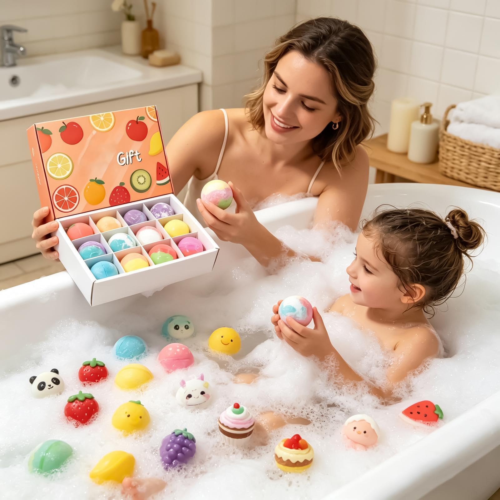 Zestaw kulek musujących kąpielowych 12 Sztuk Żel Do Mycia Ciała Z Zabawką W | Owocowe wzornictwo kula do kąpieli SPA do relaksu w domu w podróży do łazienki hotelowej oraz na urodziny