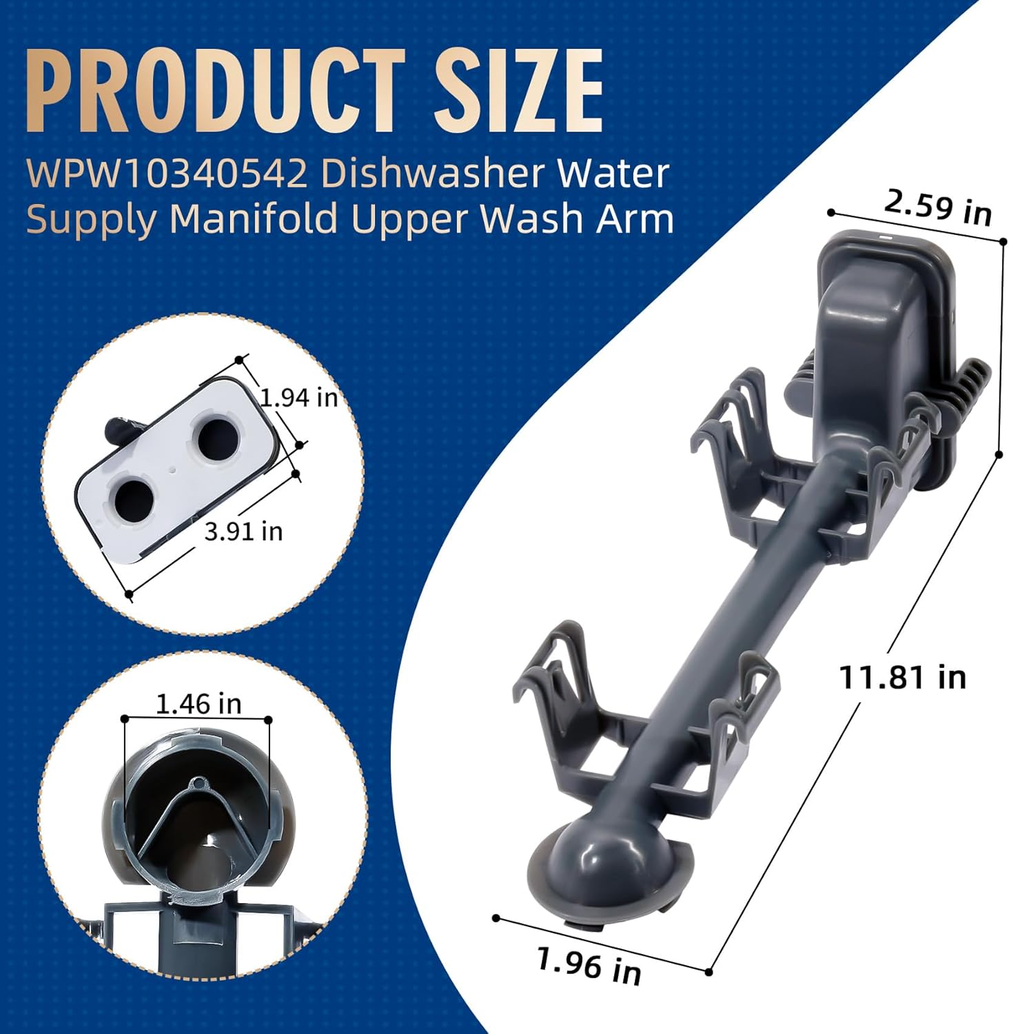 WPW10340542 Dishwasher Center Wash Arm Manifold Support Compatible with Whirlpool KitchenAid Kenmore WDT780SAEM0 WDT710PAYH3 WDT910SAYH3, W10340542 Replace W10380275 AP6019913 2311037 PS11753224