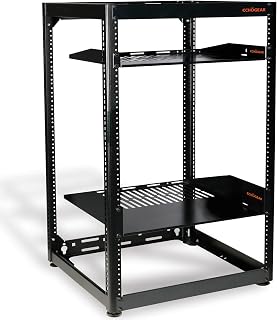 ECHOGEAR 20U Open Frame Rack for Servers & AV Gear - Wall Mountable Design Includes 2X Vented Shelves, 25x Rack Mounting Screws, 4X Leveling Feet, 4X Shelf Stops, & 2X Securement Straps