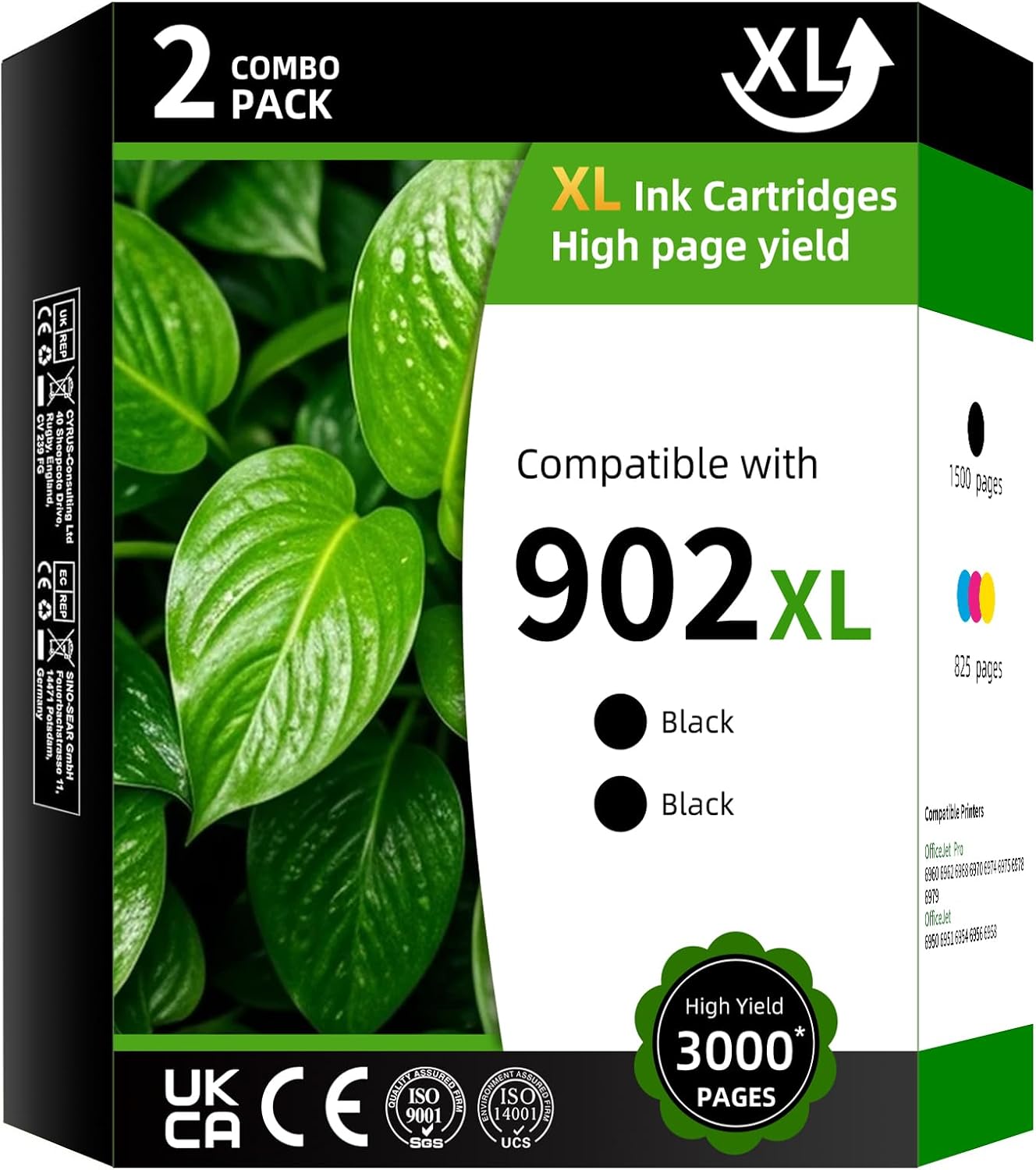 902XL High Yield Ink Cartridge Replacement for HP902XL HP902 902 XL Combo Pack Compatible with HP OfficeJet Pro 6960 6962 6968 6970 6974 6975 (Black 2 Pack)