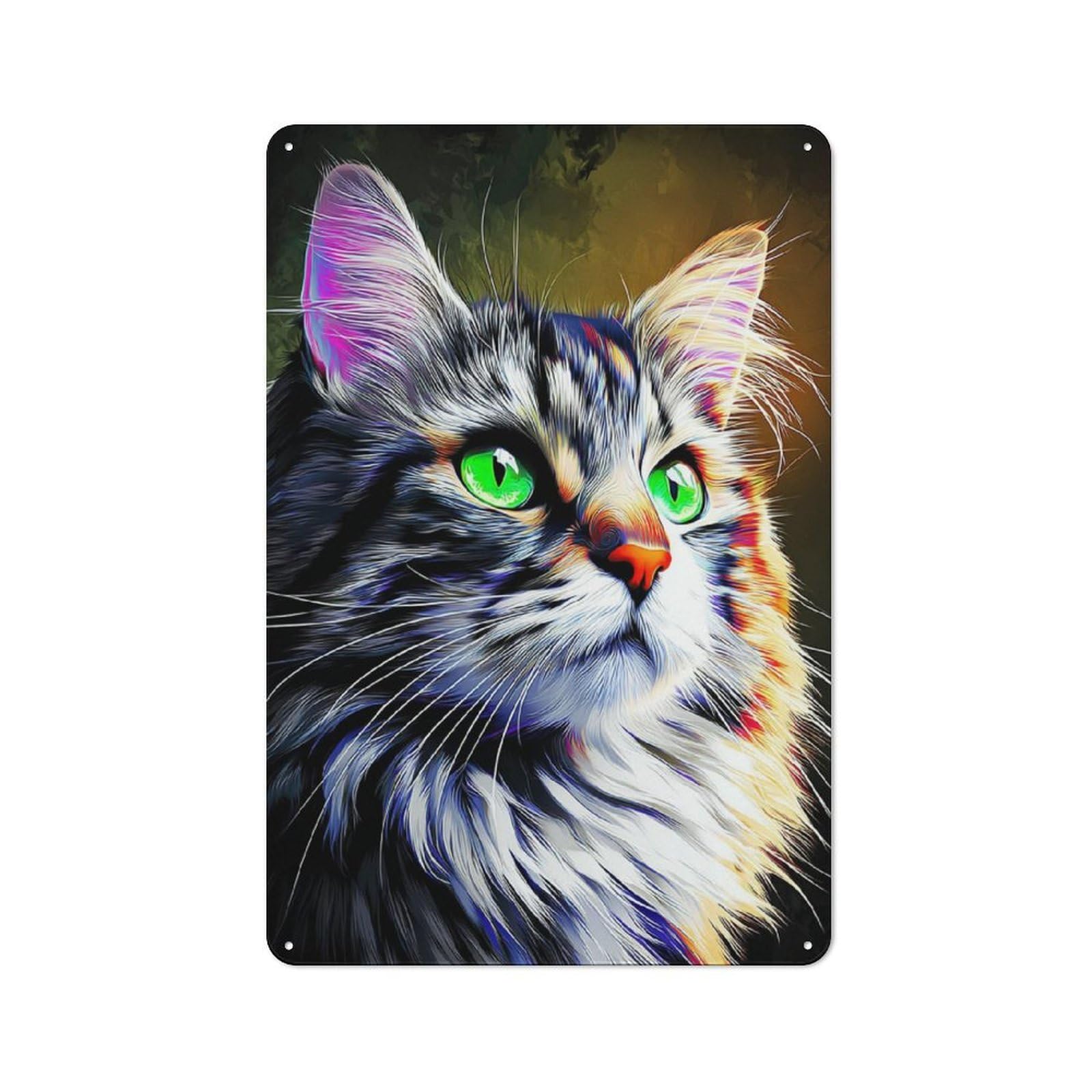 Junmoney Colorful Cat Portrait Shop Front Style Decorative Metal Plaque 30X20cm, Shop Wall Decor For Cafe, Bistro, Bakery Or Restaurant