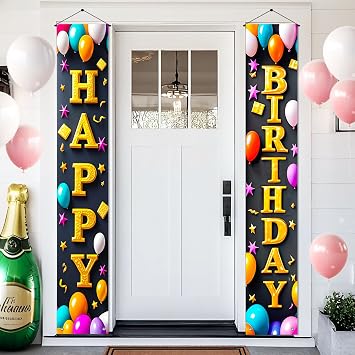 BlissYard Happy Birthday Door Banner Decorations Porch Banner for Women Men Birthday Porch Sign Party Supplies Decor for Outdoor Indoor Birthday Decor