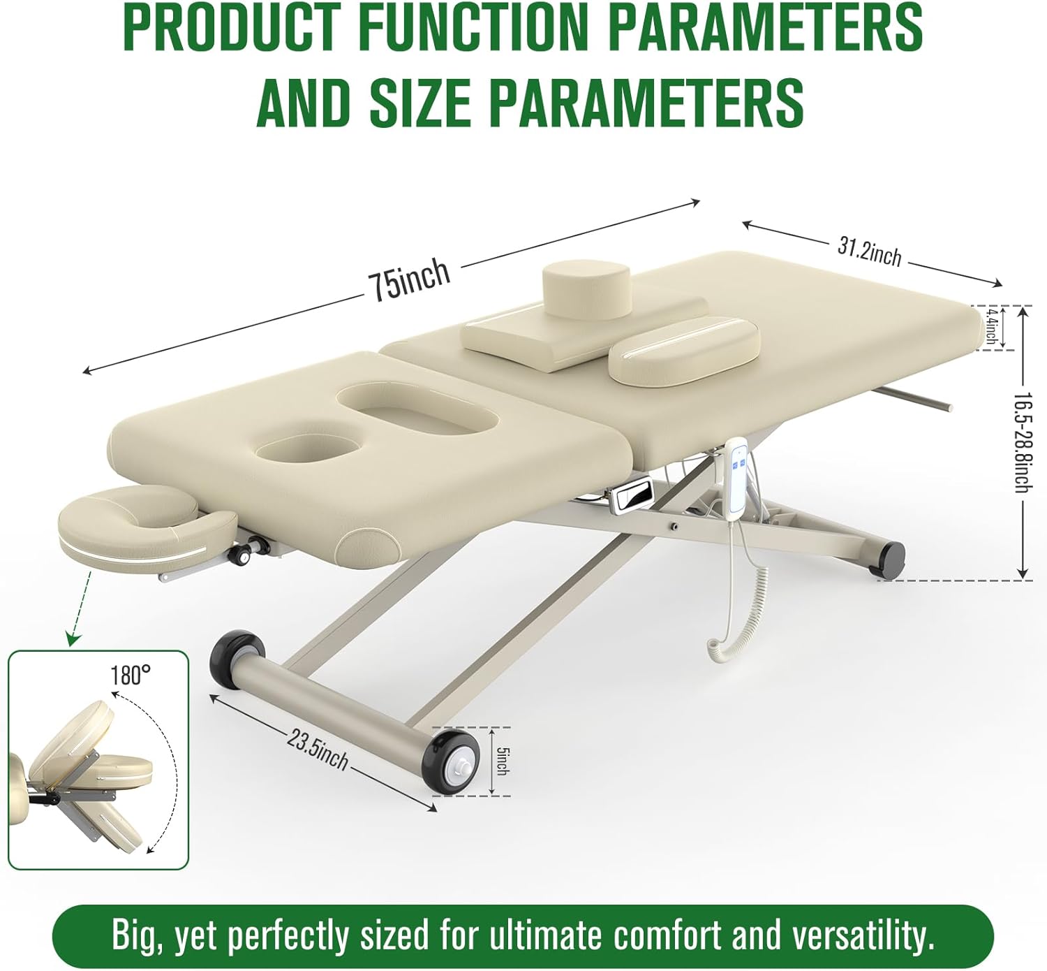 Dolonm Electric Massage Table, Electric Lift Motor and Manual Backrest Adjustable for Treatment/Medical Spa/Facial Bed/Beauty Bed and More - 31.2 Wide x 75 Long - Beige Gray