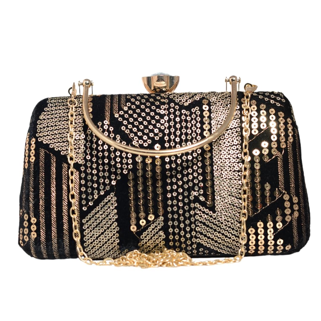 Artklim Golden Sequins Embroidery Velvet Party Clutch Bag For Women (B0D8HXY9Q3) Amazon Price History, Amazon Price Tracker