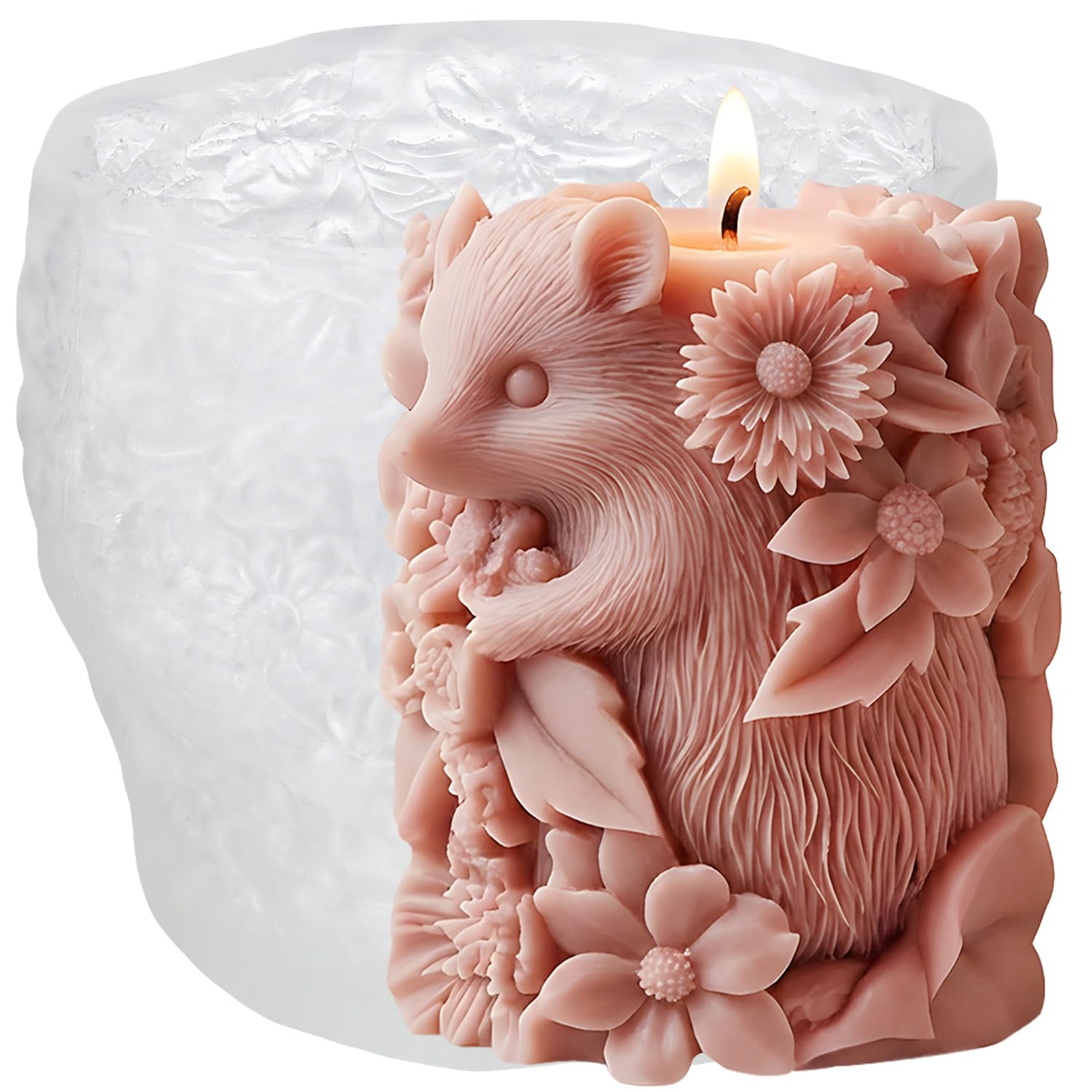 XIAOSHUI 3D Hedgehog Pillar Candle Moulds Flower Hedgehog Cylinder Silicone Candle Mould for Candles Making Resin Casting Aromatherapy Candles Wax Home Decoration