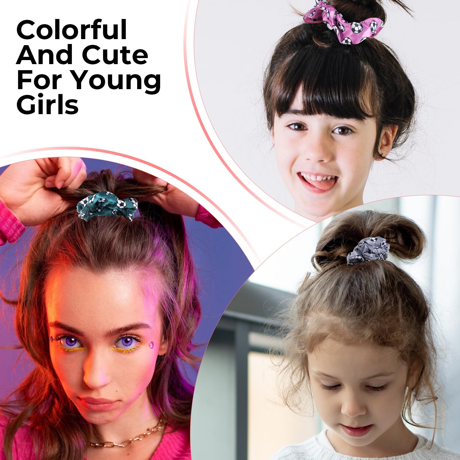 Grevosea 16 Pieces Soccer Scrunchies for Girls Soccer Hair Ties Elastic Sports Ball Bands Ponytail Holder Hair Accessories for Soccer Party Favors Players Coaches Team Gifts (8 Colors) - Image 4