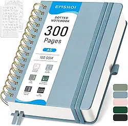 EMSHOI Spiral Notebook, Bullet Dotted Journal, 300 Pages A5 Dot Grid Notebook, 100gsm Thick Dotted Paper, Hardcover Spiral Notebook for School, Work, Note Taking, 5.7' × 8.22' - Gray Blue