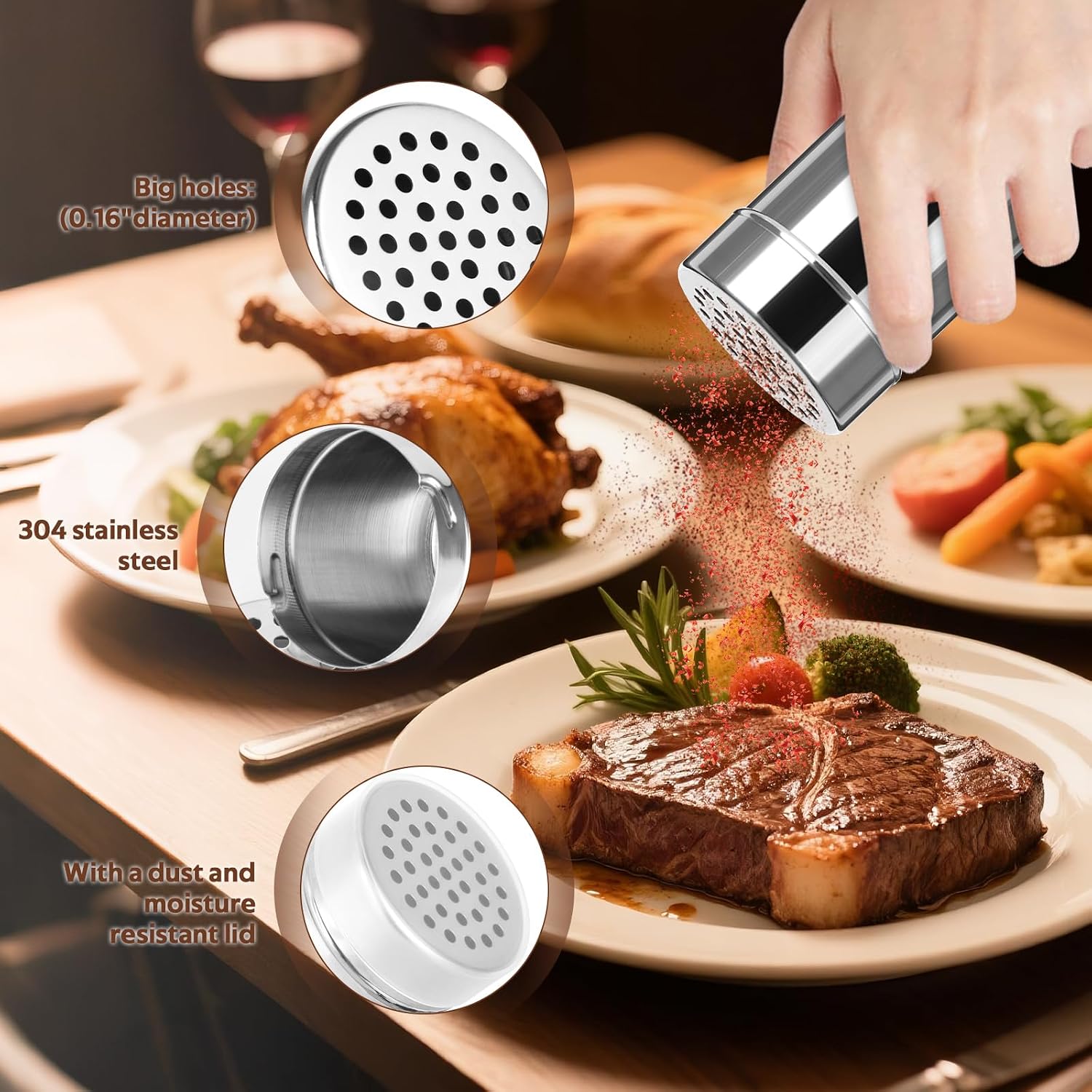 2 Pack Powder Sugar Shaker Duster & Seasoning Shaker - Fine & Large Mesh Powder Shaker for Baking Soda, Cinnamon, Salt, Sugar, Msg - Includes 16 Coffee Stencils