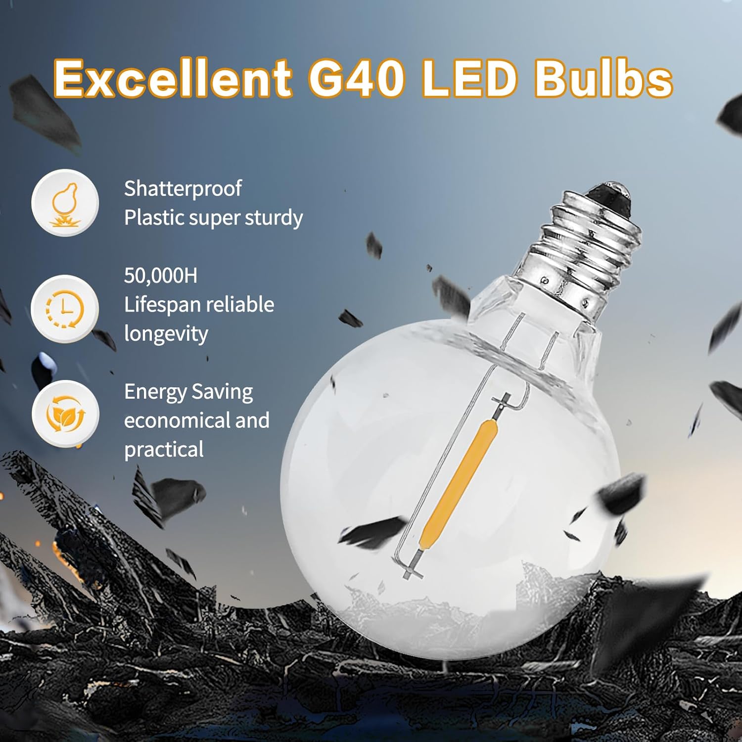 G40 LED Replacement Bulbs 10 Pack, Shatterproof Dimmable Clear Globe for Outdoor String Lights & Indoor Decor, 2700K Warm White Fits E12/C7 Base, Perfect for Patio Cafe Porch Holiday