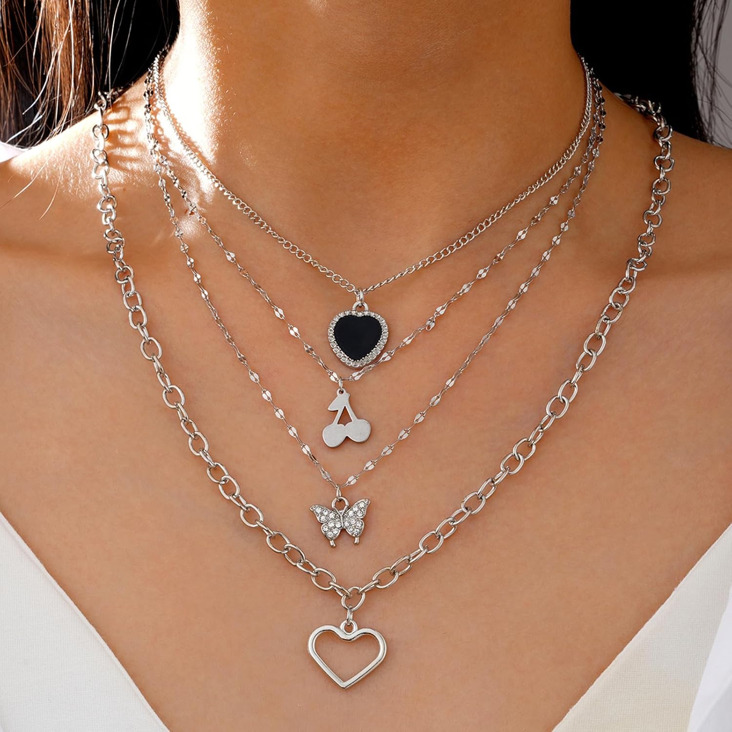 NEWITIN 45 Pieces Silver Jewelry Set for Women Party Costume Punk Jewelry Set Goth Grunge Y2k Accessories Vintage Gothic Necklaces Bracelets Earrings Rings for Women Men - Image 6