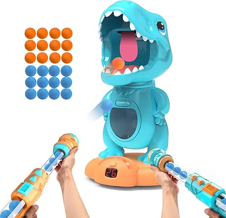 Amazon Eaglestone おもちゃ 的あて シューティングゲーム 恐竜 ポッパーガン 電子ターゲット クリスマスプレゼント 男の子 移動射撃 効果音 液晶ディスプレイ付き スポンジ弾48個 室内遊び 子供 スポーツトイ 射的あそび 小学生 プレゼント 誕生日 08 7b 青