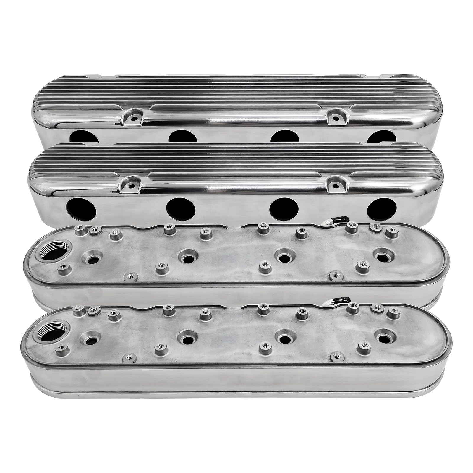 Polished Finned Aluminum Valve Covers w/Coil Mounts & Cover Compatible with LS1 LS2 LS3 LS6 LS7 Chevy Small Block V8 293 325 364 376 427