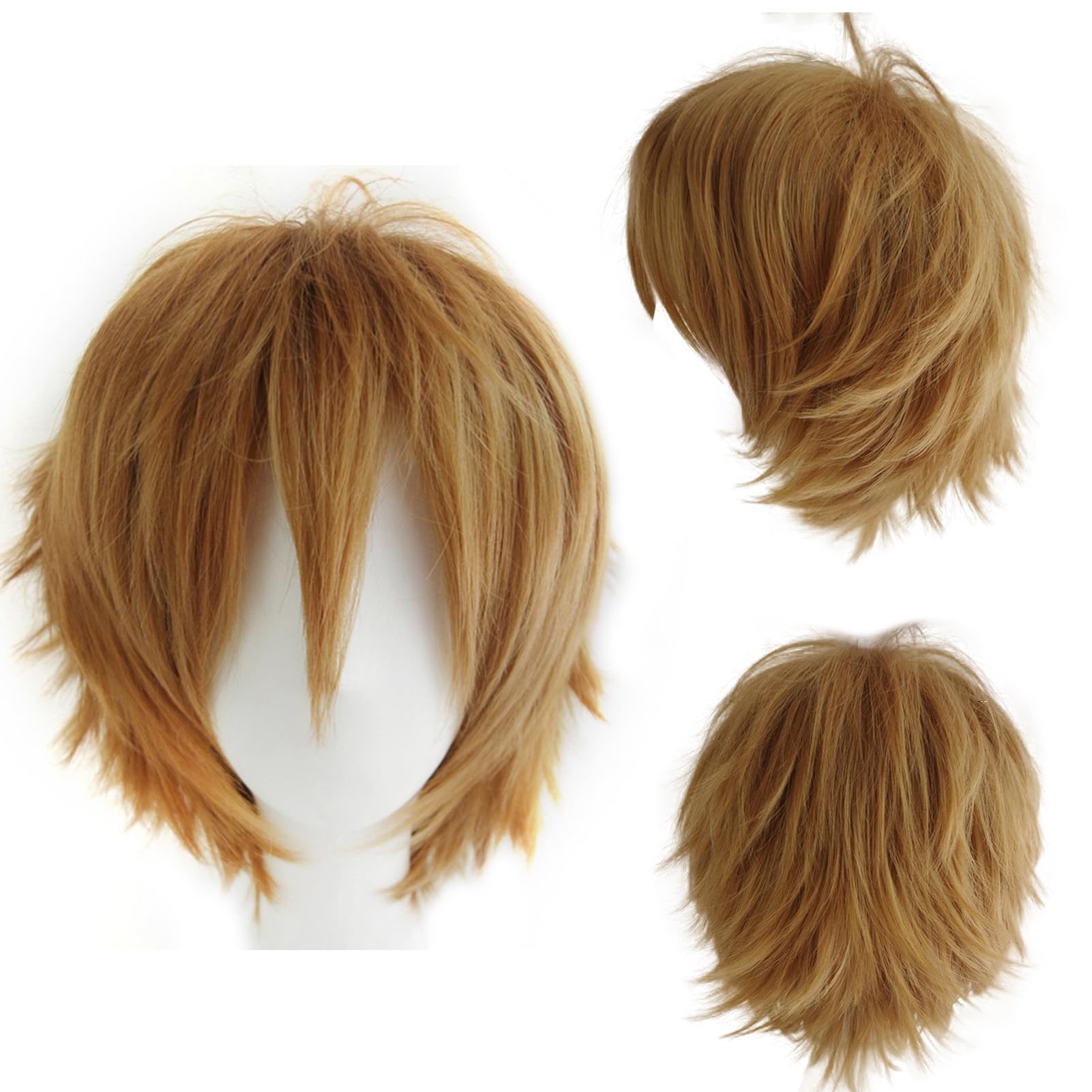 Dcbaboo Brown Wig - Short Curly Unisex Wig, 12" Natural Fluffy Layered Straight Hair, Light Brown, 22 inches