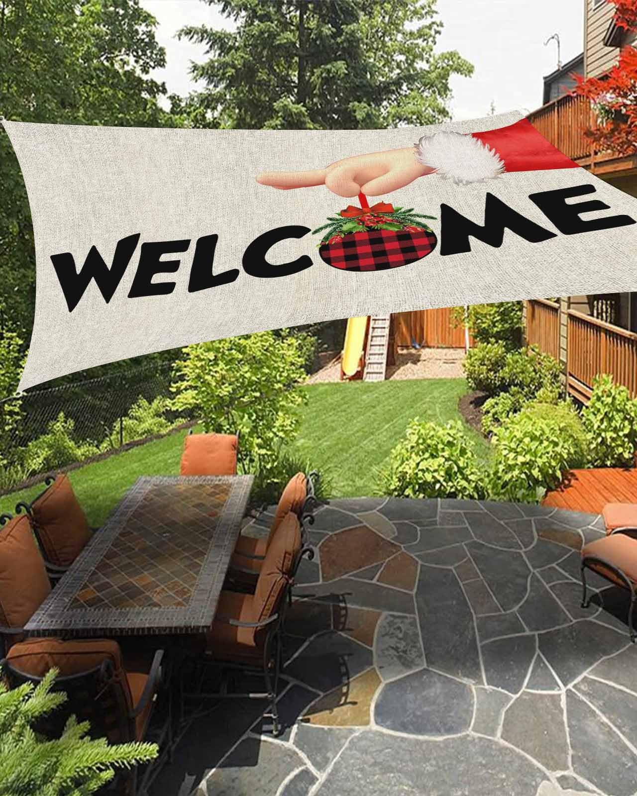 Boanket Sun Shade Sail 6.5' x 10', Christmas UV Block Sun Sails Shades, Welcome Red Black Plaid Santa Christmas Balls Shade Cloth for Patio Deck Terrace Garden Lawns Beach Backyard