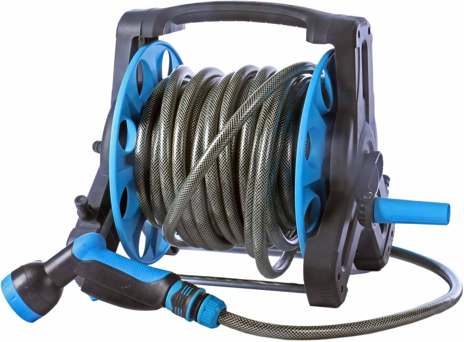 Ahlatech Portable Hose Reel - 1/2" x 20mtr with 5 Spray Function, Compatible for House, Washing Cars, Watering Plants, Cleaning Windows and Bathing Pets. Long Hose and Havy Duty-Hose Reel Kit