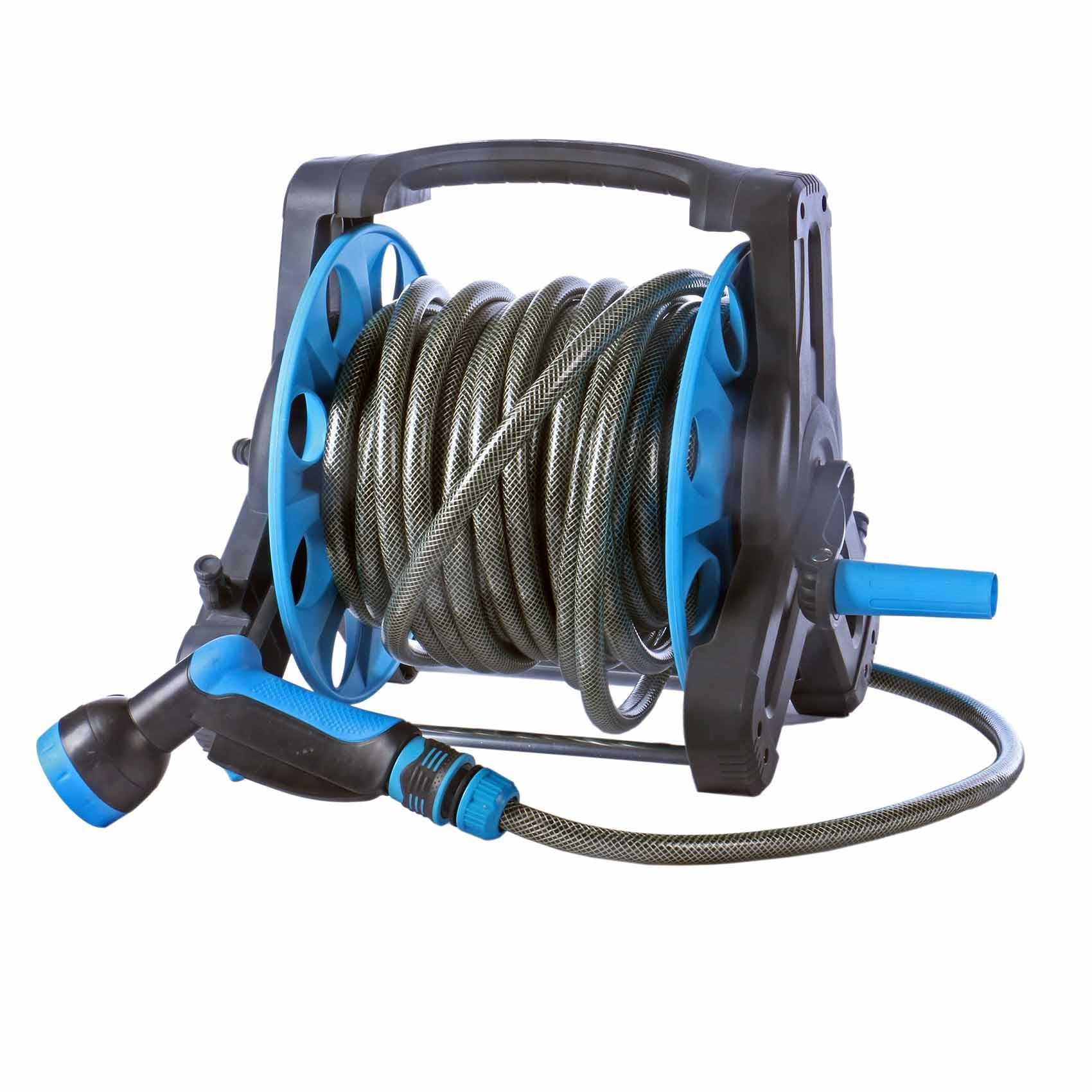 Ahlatech Portable Hose Reel - 1/2" x 20mtr with 5 Spray Function, Compatible for House, Washing Cars, Watering Plants, Cleaning Windows and Bathing Pets. Long Hose and Havy Duty-Hose Reel Kit