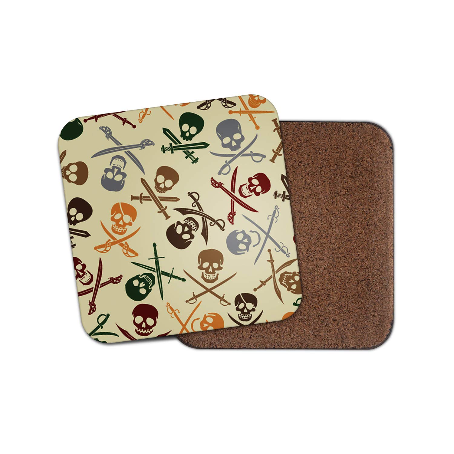 Destinationvinyl Multicolor 1 X Jolly Roger Cork Backed Drinks Coaster - Skull Pirate Sword Kids Fun #8467
