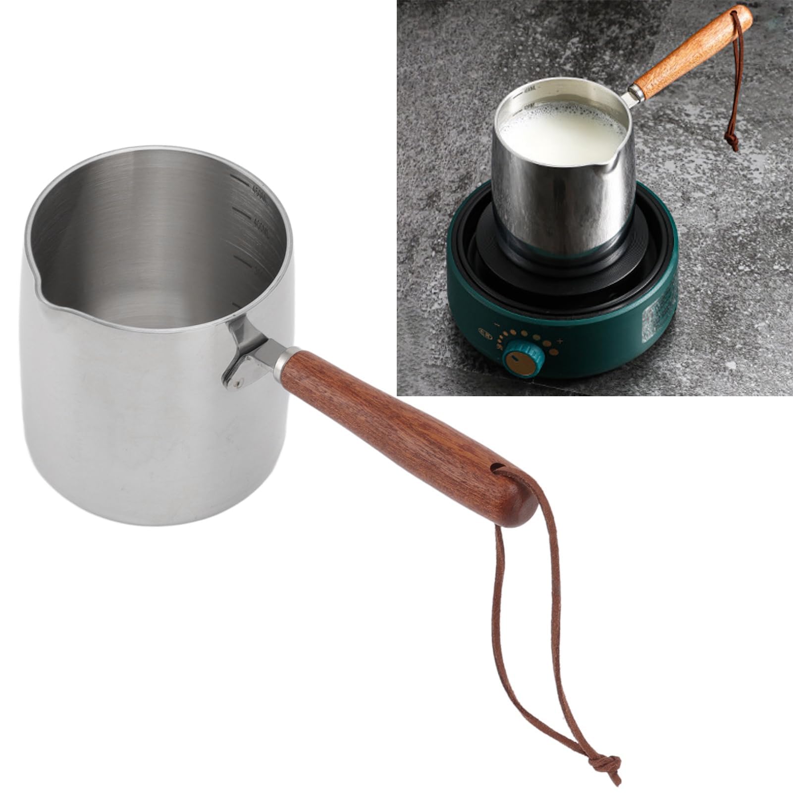 Mini Olla Cacerolas Acero Inoxidable de Mantequilla Cacerola Pequeña para con Mango de Madera para Estufa, Olla Pequeña para Mantequilla, café, Leche, Cacerola
