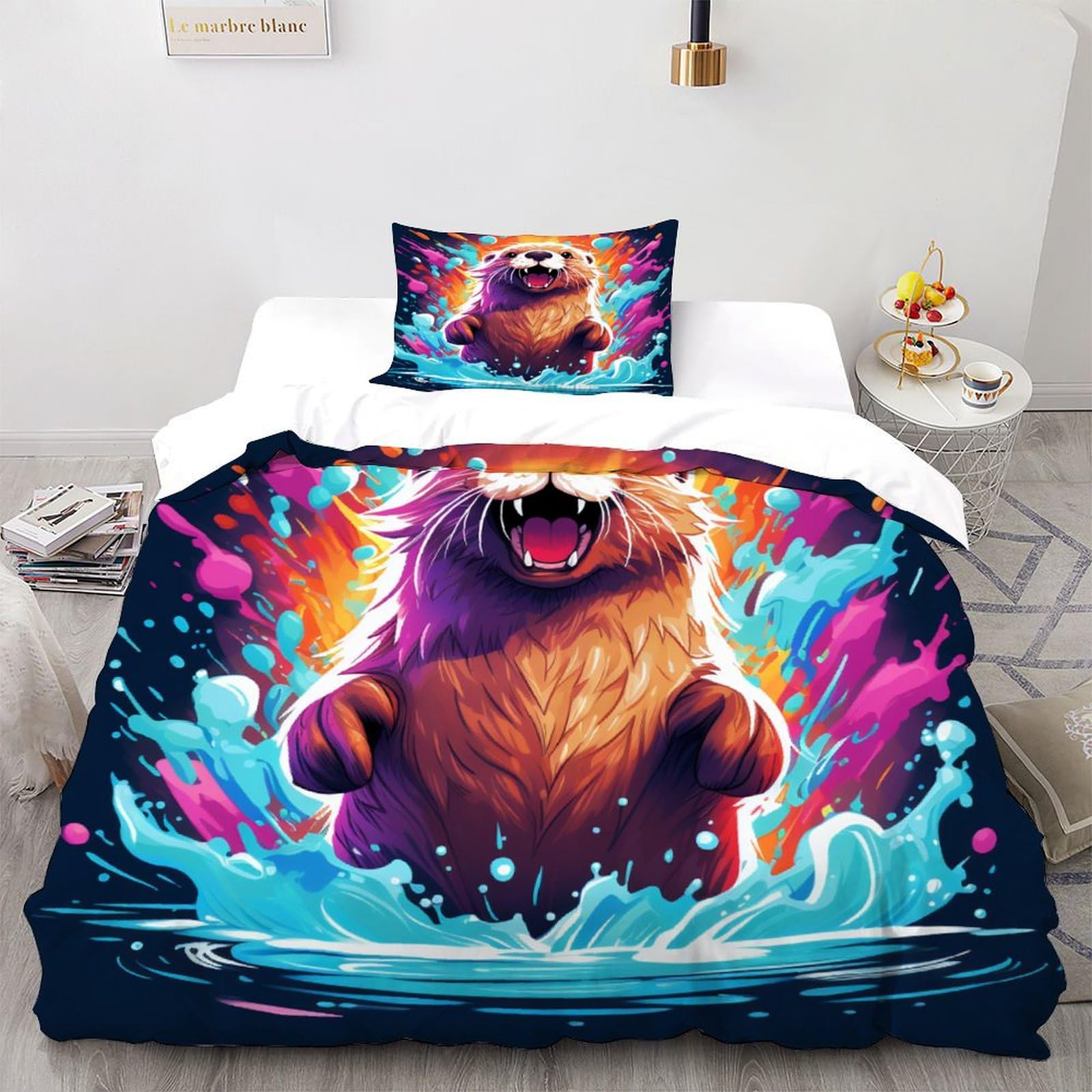 Housse de couette loutre 135x200 pour chambre d'enfant lit simple microfibre
