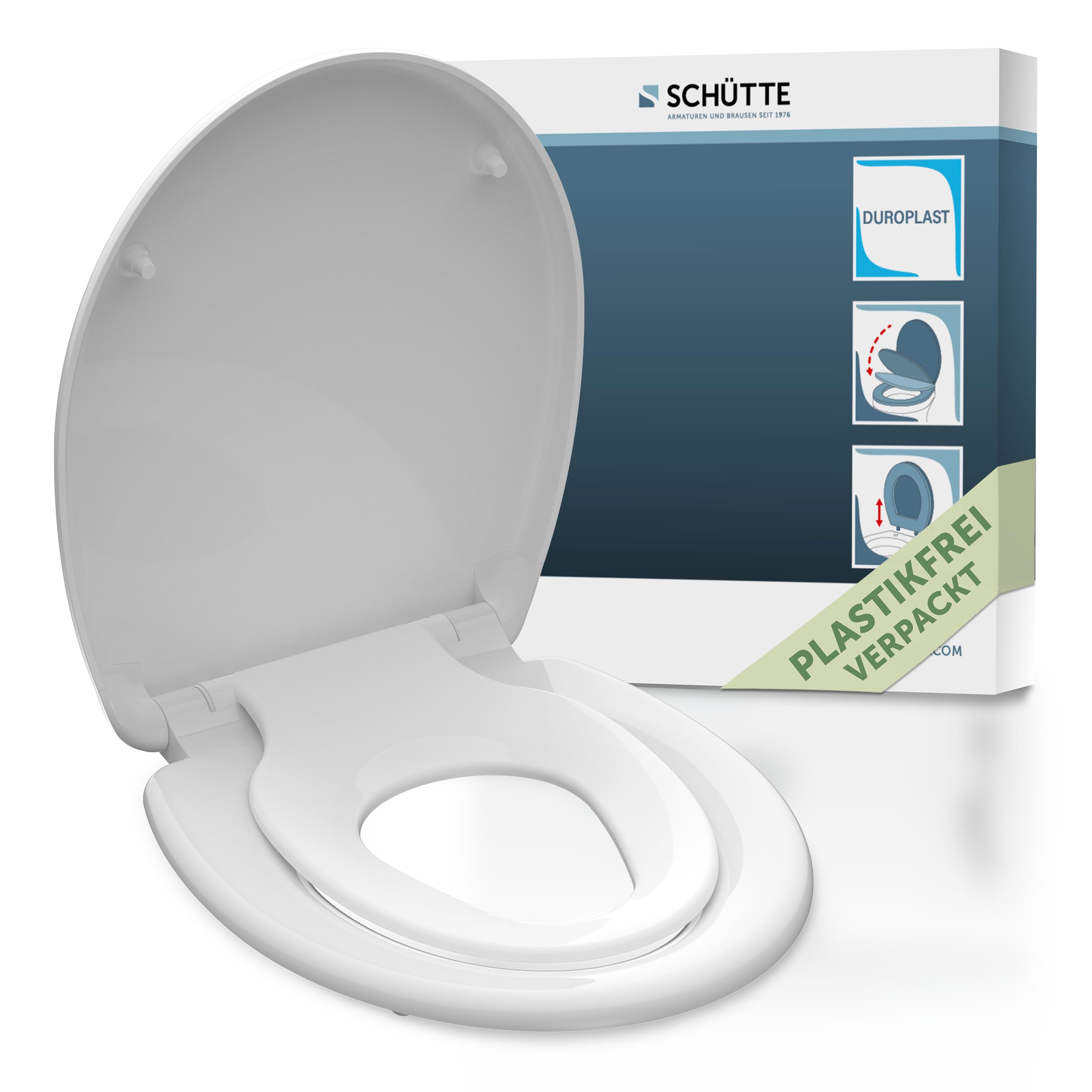 SCHÜTTE Family White 82940 - Asiento de inodoro de Duroplast con sistema de descenso automático y función desmontable, compatible con la mayoría de inodoros