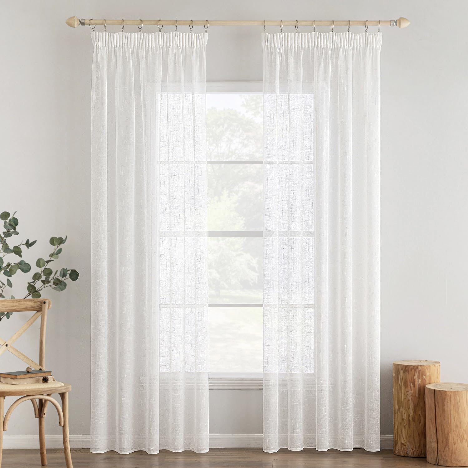 MIULEE Juego de Cortinas de Transparente con Cinta de Volantes Cortinas Tratamiento para Dormitorio Sala de Estar Ventana Moderna Cortinas 140 x 235 cm Blanco