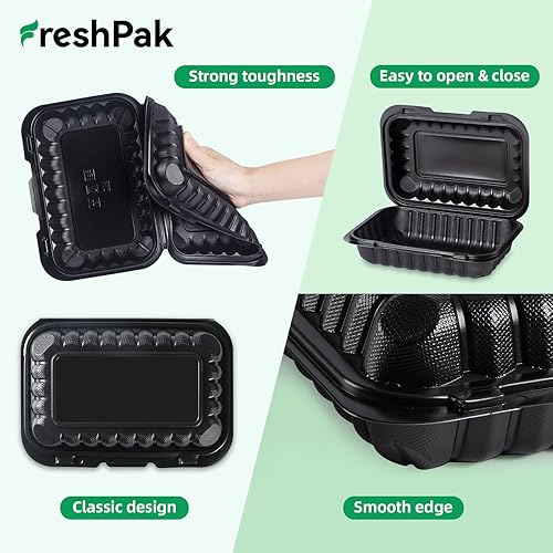 Miniatura 2 de Recipientes para llevar, recipientes de plástico negro de 27 onzas para llevar para el almuerzo, paquete de 50 unidades, reutilizables, sin BPA,