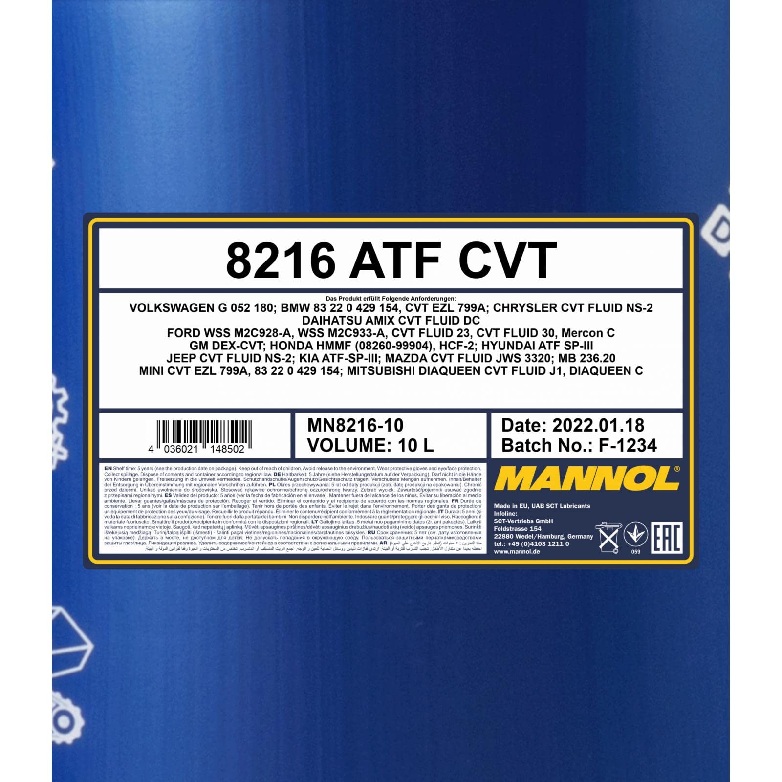 MANNOL 8216 ATF CVT Getriebeöl synthetisch für Automatikgetriebe, 10L | Synthetisches CVT Getriebeöl für stufenlose Automatikgetriebe, schmiert bis -45 °C, erfüllt VW G 052 180, BMW und MB 236.20
