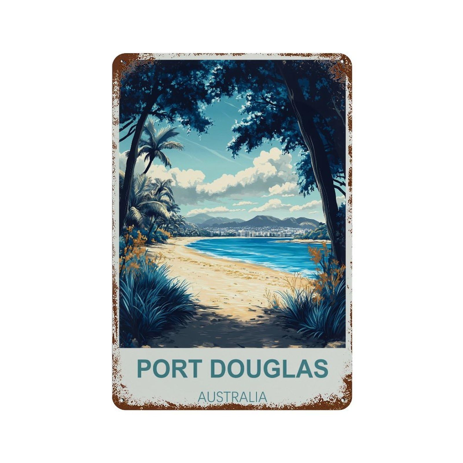 Port Douglas Australia Retro Design Tin Painting Vintage Tin Sign 08x12inch(20x30cm) Wall Art for Home Office Bedroom Living Room Cafes Wall Decor