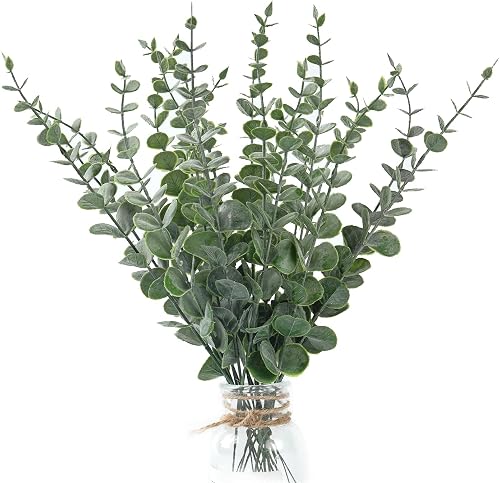 20PCS Artificial Eucalyptus Stems, Faux Silver Dollar Eucalyptus Leaves, Realistic Greenery Branches for Vase Filler, Wedding Greenery, Farmhouse Home Decor, Shower Eucalyptus Decoration