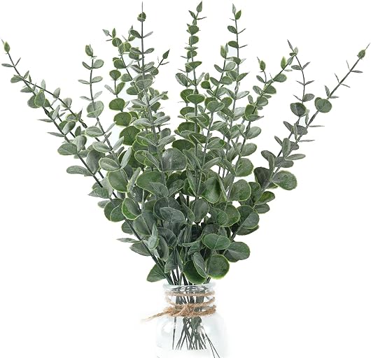 20PCS Artificial Eucalyptus Stems, Faux Silver Dollar Eucalyptus Leaves, Realistic Greenery Branches for Vase Filler, Wedding Greenery, Farmhouse Home Decor, Shower Eucalyptus Decoration