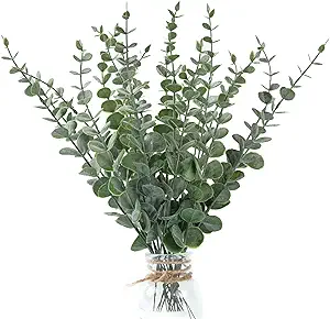 20Pcs Eucalyptus Stems Artificial Flowers, Fake Eucalyptus Leaves Stems, Plastic Grey Green Touch Leaf Branches for Home Office Flowers Bouquet Centerpiece Wedding Decoration