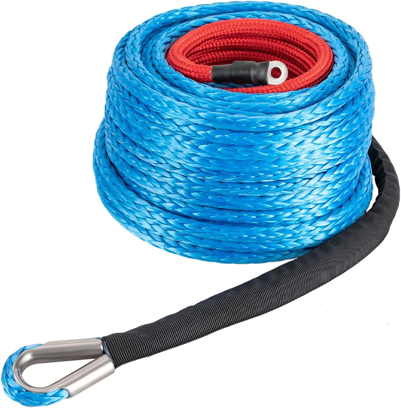3/8" x 100FT Synthetic Winch Rope with Hook - 23,809 LBS Breaking Strength - Winch Cable with Protective Sleeve - Car Tow Recovery Cable - for 4WD Off-Road Vehicle Truck ATV UTV SUV (Blue)