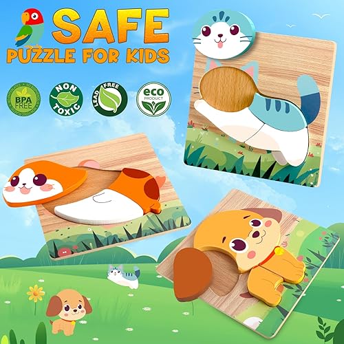Miniatura 2 de Rompecabezas de madera para niños pequeños de 1 a 3 años, rompecabezas de animales de mascotas para bebés de 12 a 18 meses, rompecabezas educativos