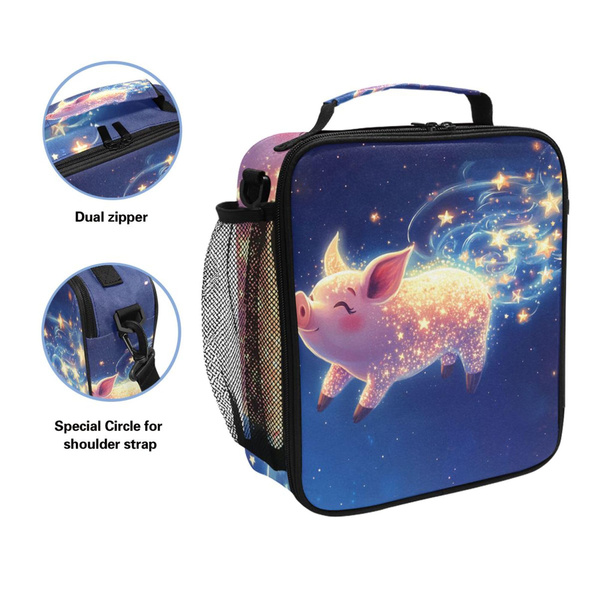 Cute Pet Pig Insulated Girls Lunch Box with Water Bottle Holder Boys Lunch Box Tote for Amusement Park