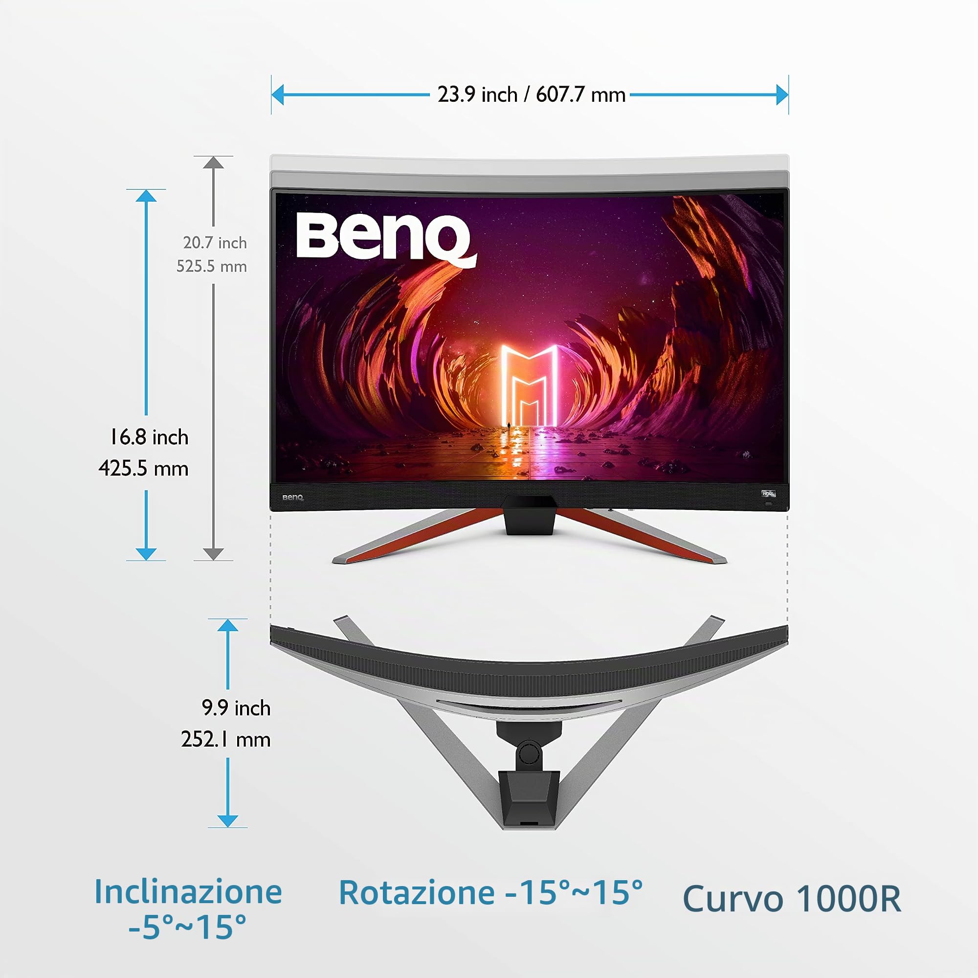 BenQ MOBIUZ EX2710R Monitor Curvo Gaming (27 pollici, 2K, 165 Hz, 1ms, HDR 400, FreeSync Premium Pro, telecomando, 144 Hz compatible)