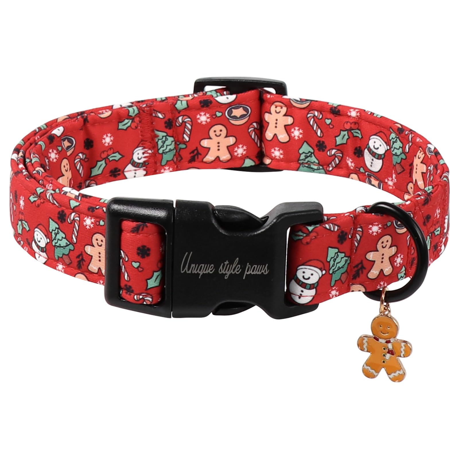 Unique style paws Gingerbread Christmas Dog Collar with Gingerbread Pendant, Adjustable Holiday Snowman Pet Collar for Puppies and Dogs — image 1