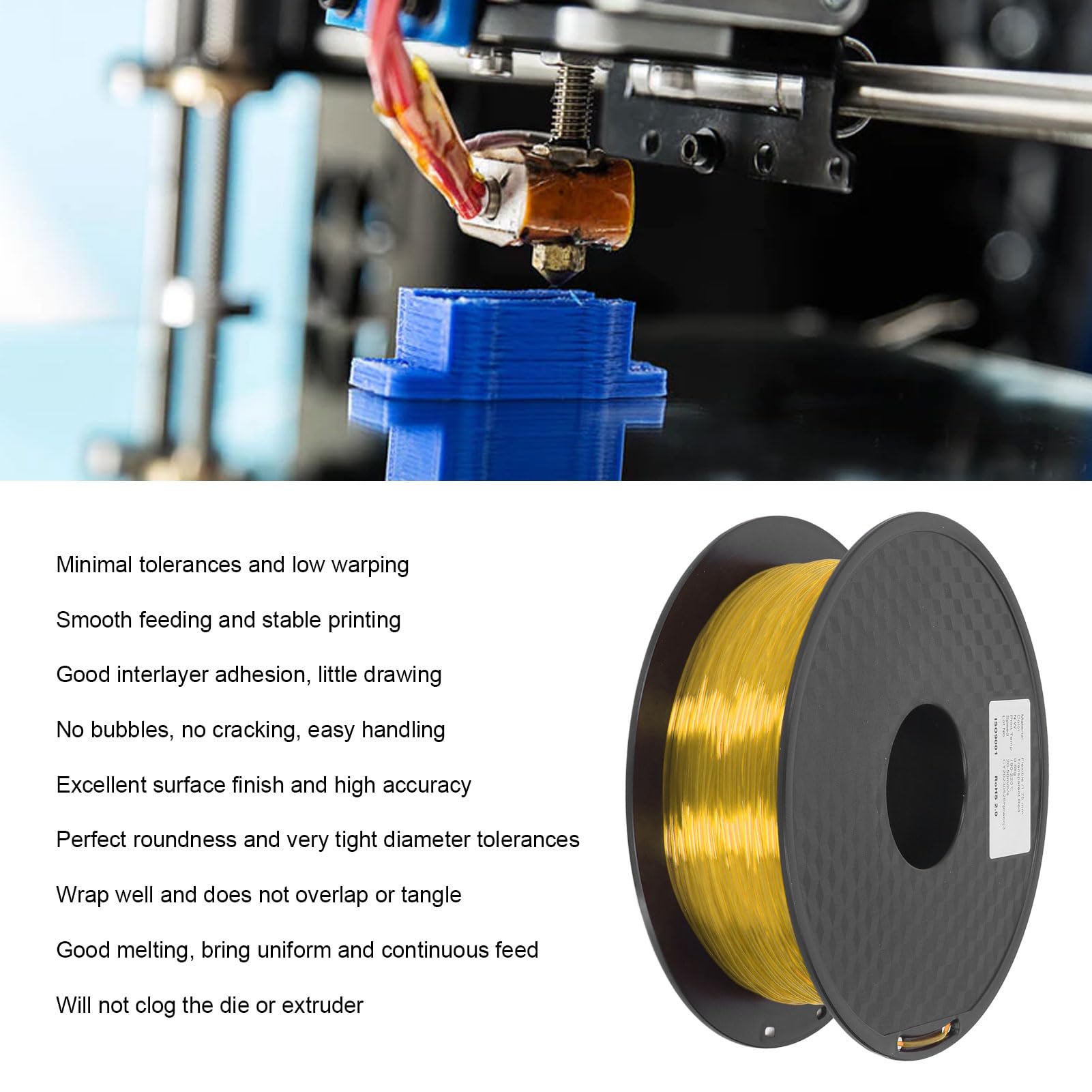 FLEXMAN Filament TPU, Szpula 1 Kg Wysoka Przepuszczalność Brak Bloku Koła Pasowego Filament do Drukarki 3D Miękki, Elastyczny Materiał Eksploatacyjny do Materiałów Eksploatacyjnych (Przejrzysty żółty)