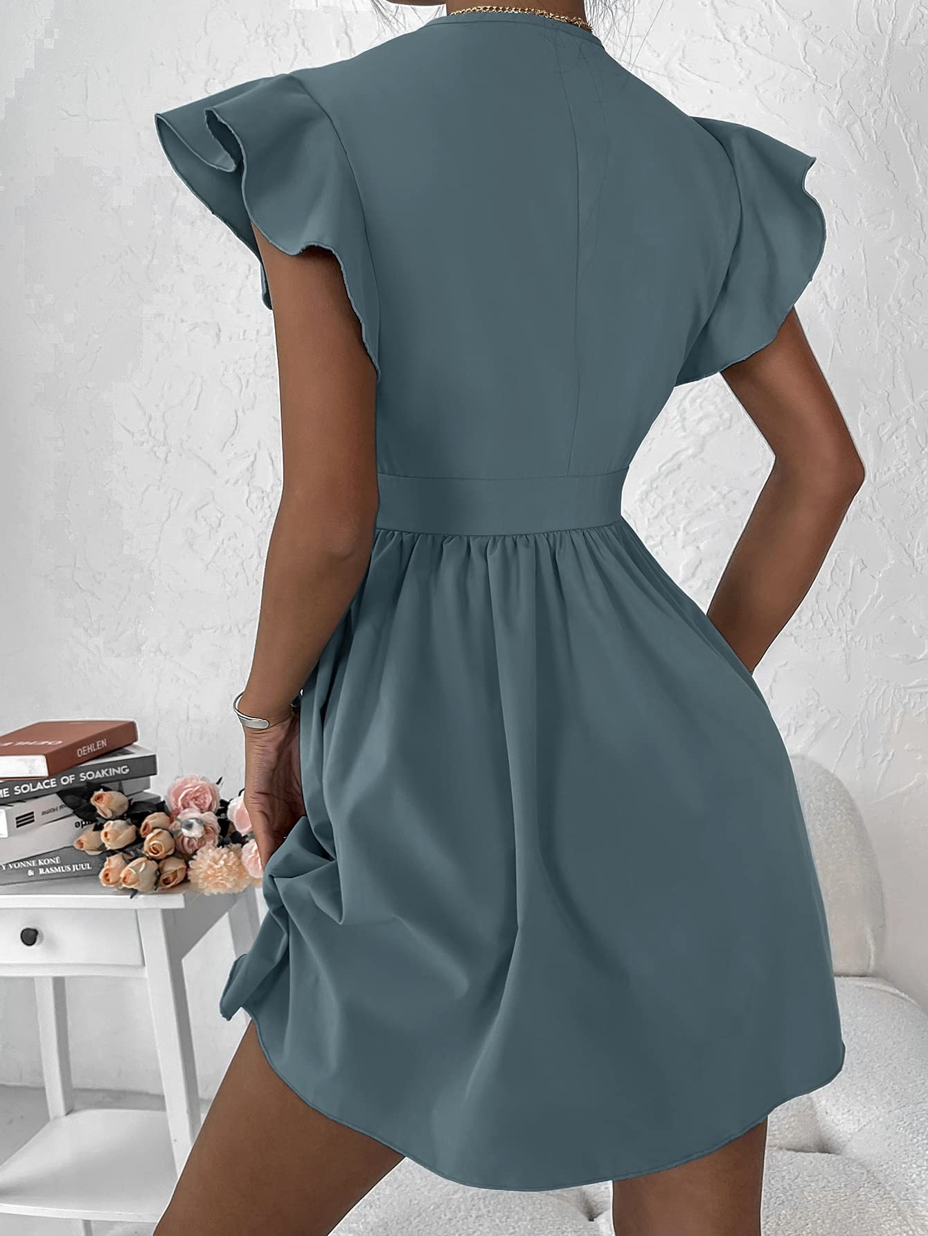 cadet blue dress Cadet Blue Keyhole Ponte Dress – Shari Tata main image 1