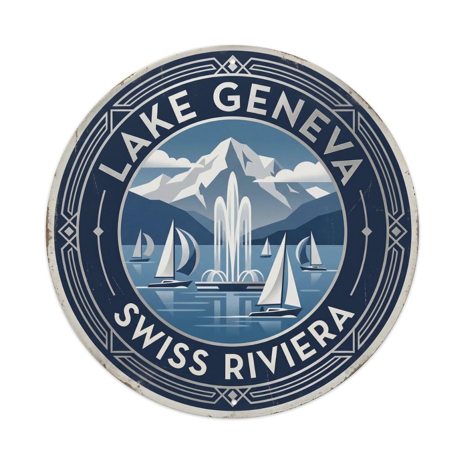 Vintage Travel Geneva Lake Switzerland Metal Tin Sign