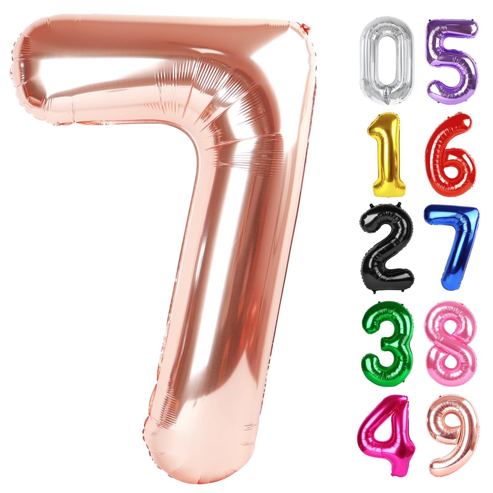 Rose Gold Number 7 Balloon 40 Inch, 7th Birthday Decorations Men Women