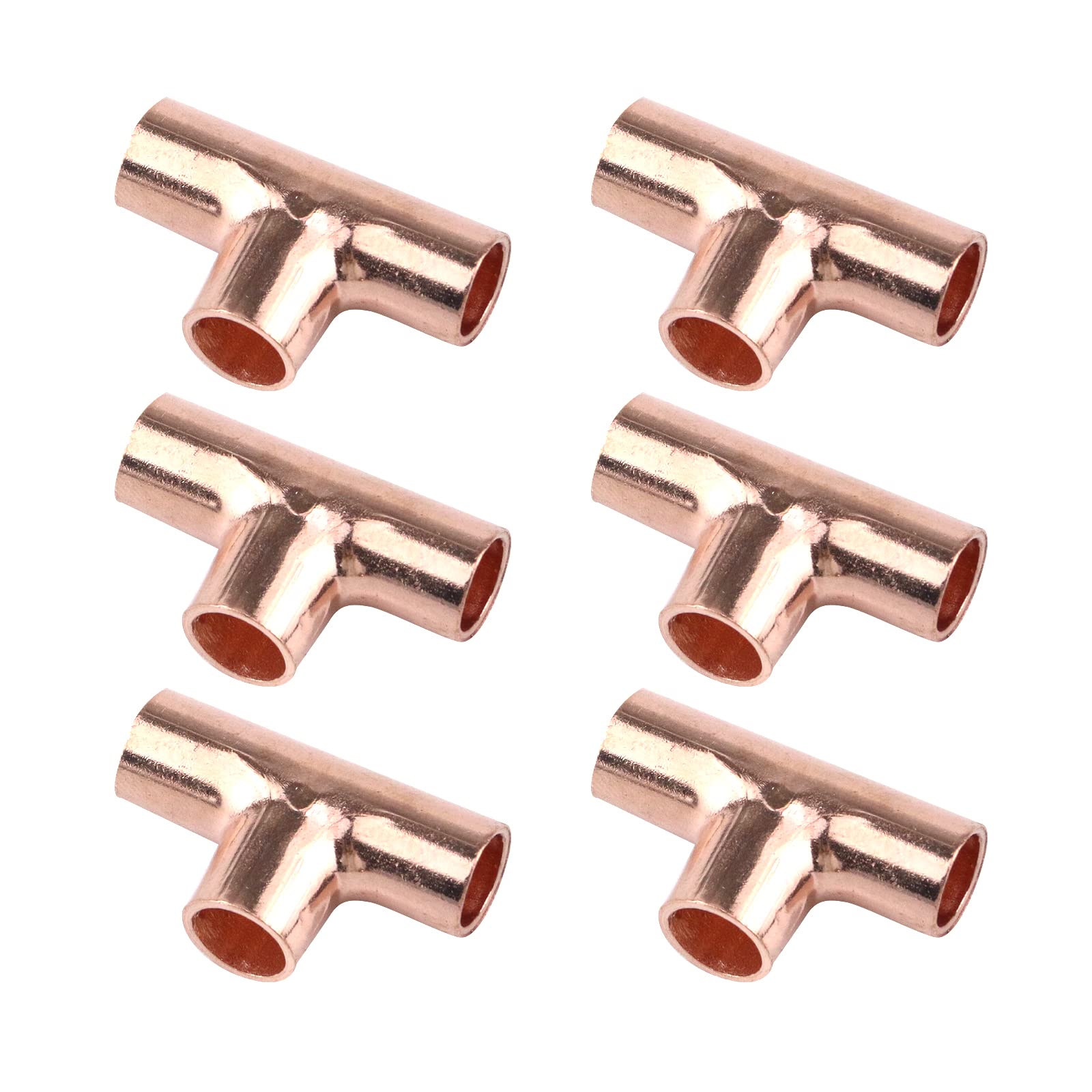 HEVSTIL 6-Pack Copper Tee C x C x C Tee Copper Fittings With Sweat Ends,1/4 X 1/4 X 1/4