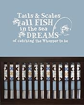BestPricedDecals Tails & Scales All Fish in The sea, Dreams of catching The Whopper to be ~ Wall or Window Decal (13" x 26", White)