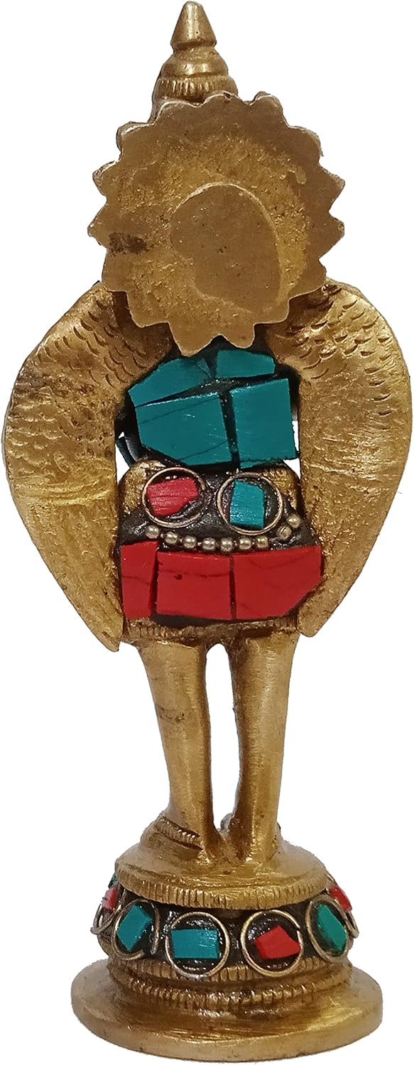 Purpledip Brass Idol Garuda, King of Birds & Mount Of Lord Vishnu: Collectible Statue With Gemstones Overlay (11828A) - Image 5