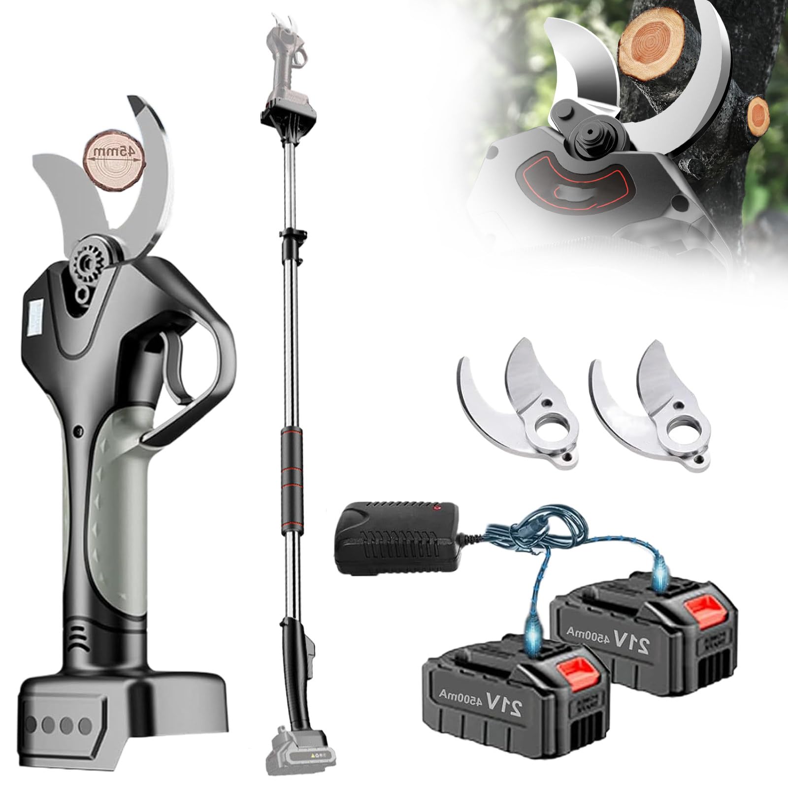 Tijeras de podar eléctricas de 40 mm - Tijeras de podar eléctricas progresivas con 2 baterías de 21 V/4500 mAh, Tijeras de podar inalámbricas para jardinería,1battery
