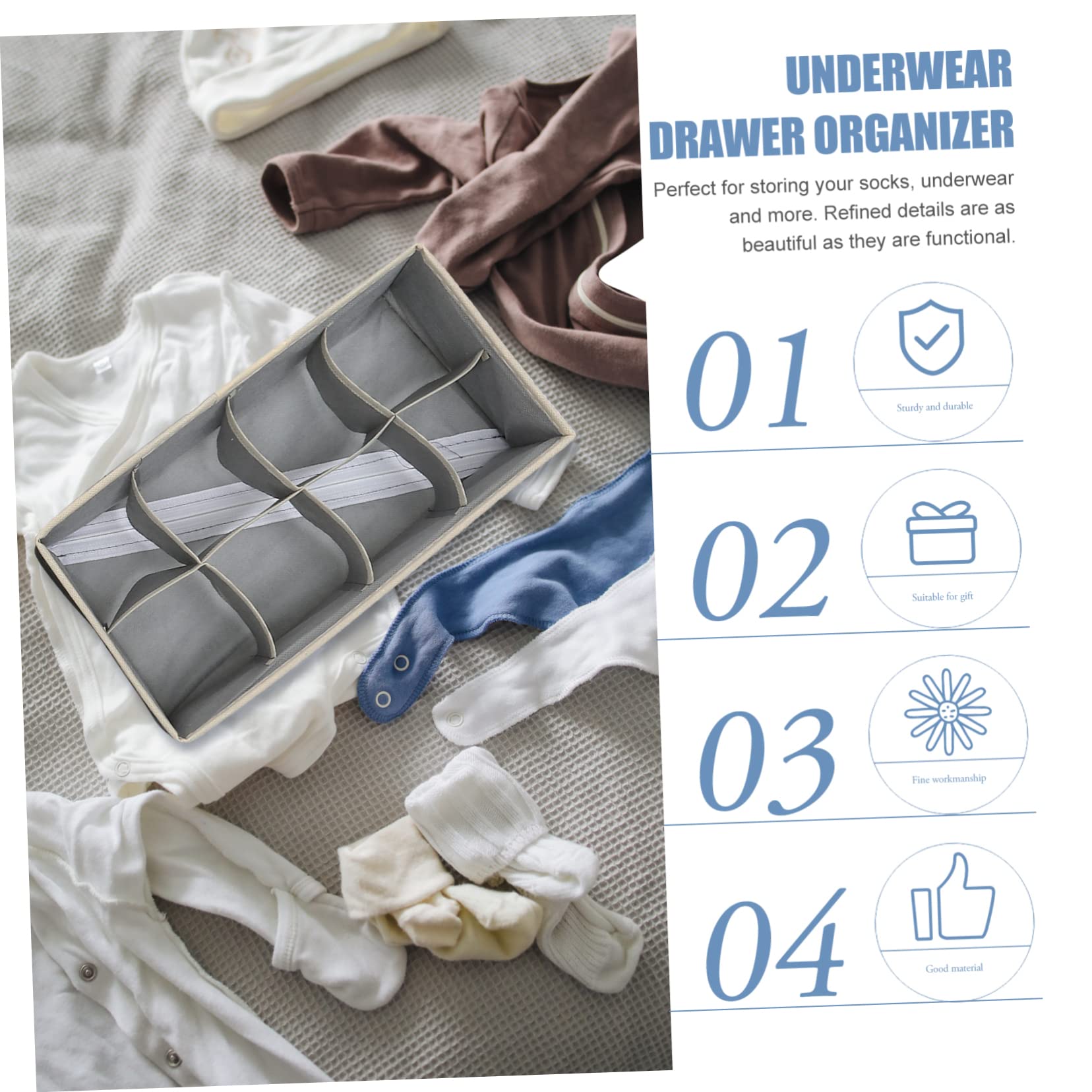 DECHOUS Set 4 Scatole Organizzatrici Non Tessuto per Mutande Reggiseni e Calzini Organizer per Cassetto 7/6/8 Scomparti