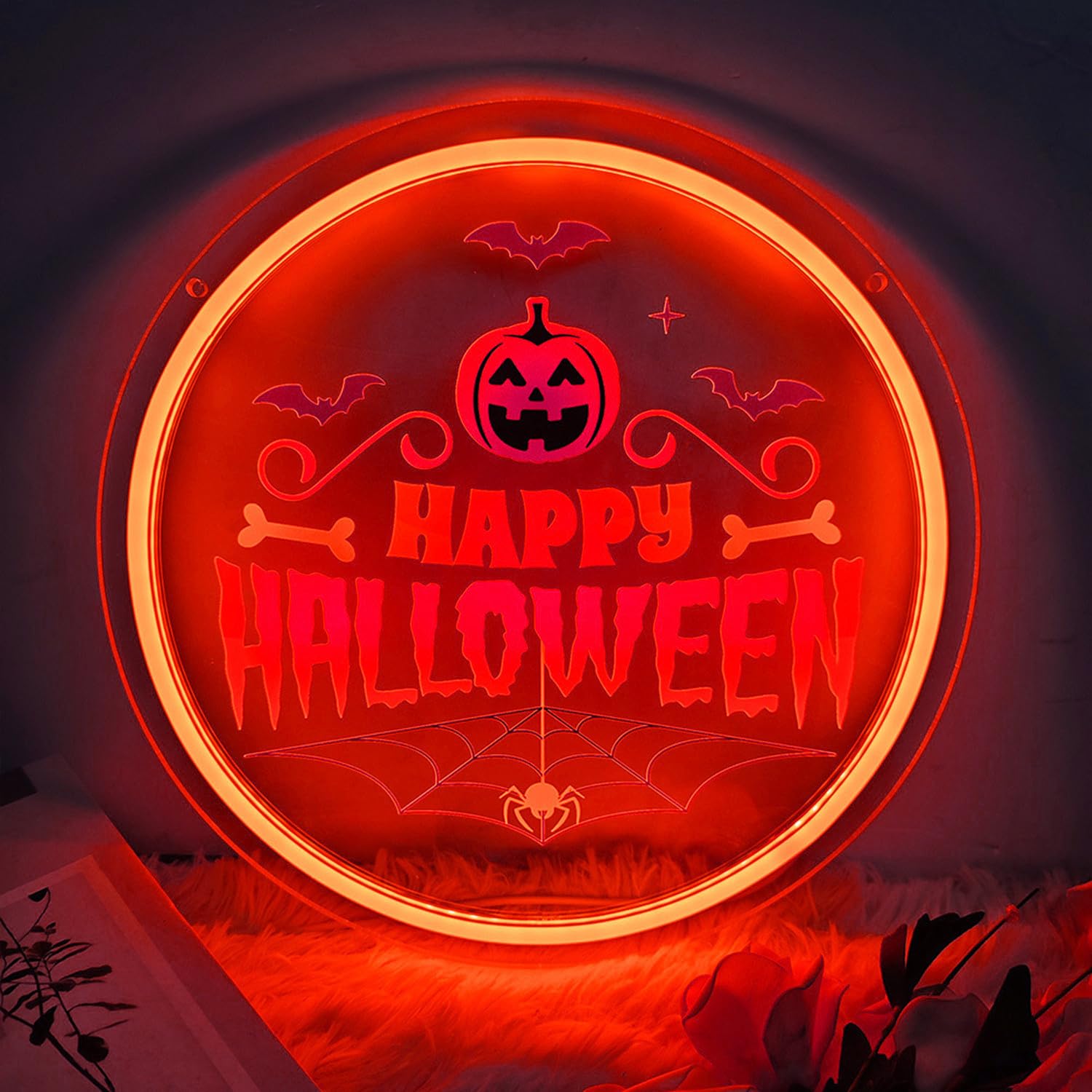 HFHungkeong Halloween Decorations LED Happy Halloween Neon Light up Signs for Halloween Fall Party Indoor Home Fireplace Window Wall Door Hanging Decor,5V USB Powered โ image 1