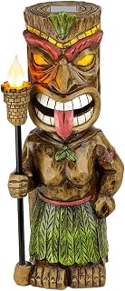 Ti-ki Figurine Outdoor Decor, 5.9'' Creative Resin Garden Statues with Solar Lights Holding Torch Figurine Lights Decor for Garden Patio Yard Lawn Ornament, Housewarming Gift