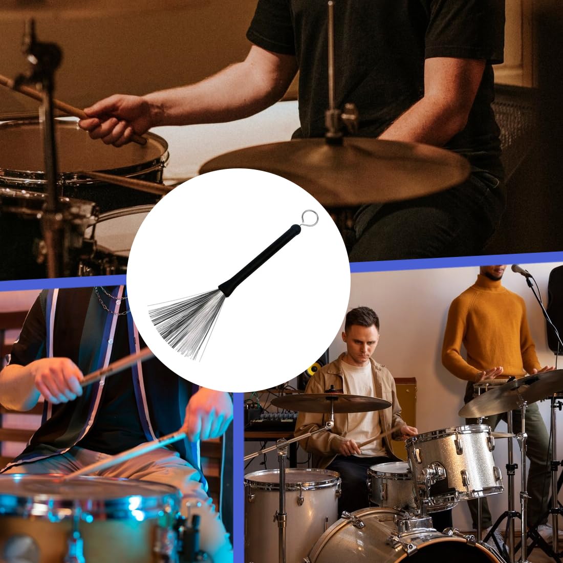 1 unidad Cepillo de Tambor Retractil, Cepillo de Tambor Retractil de Alambre con Asas de Goma Cómodas para Percusión